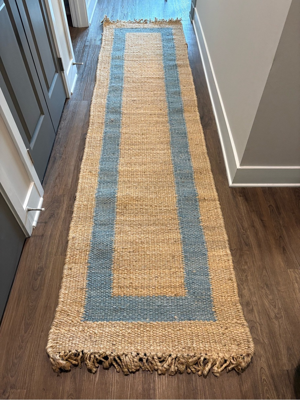 Serena & Lily Natural Jute Runner with Light Blue Border